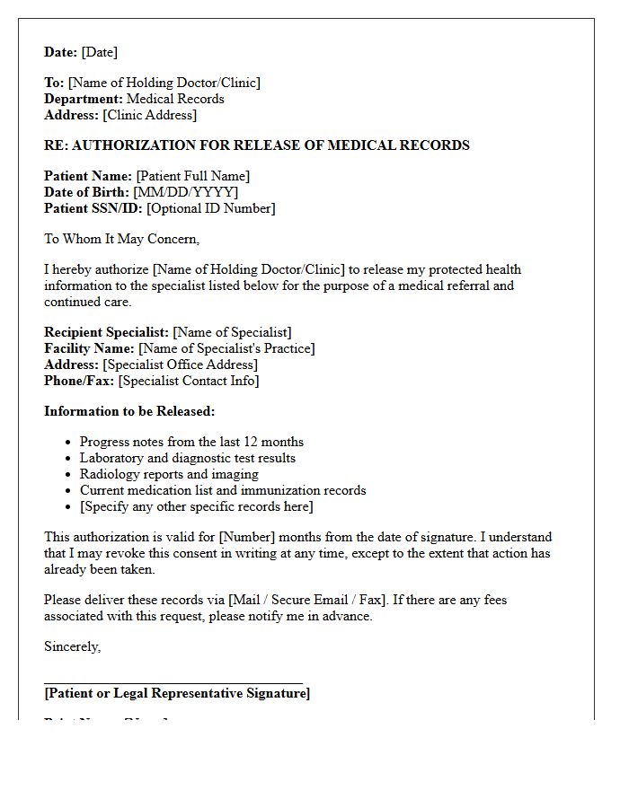 Specialist Referral Third-Party Authorization Medical Record Request Letter