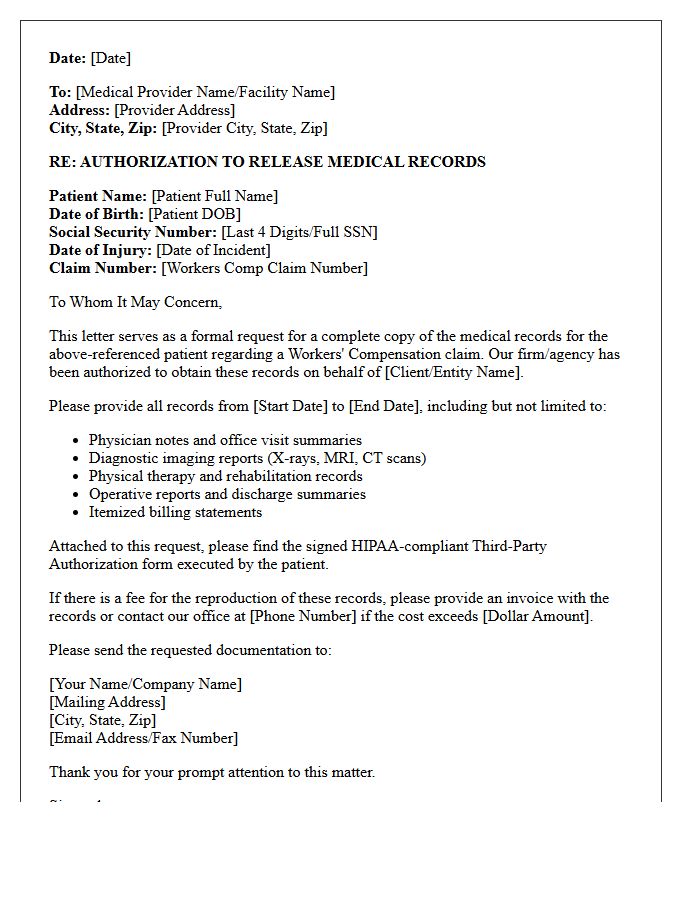 Workers Compensation Third-Party Authorization Medical Record Request Letter
