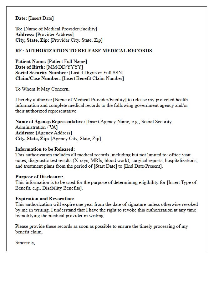 Government Agency Benefit Third-Party Authorization Medical Record Request Letter