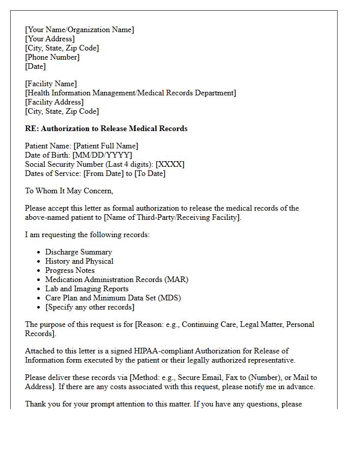 Continuing Care Facility Third-Party Authorization Medical Record Request Letter