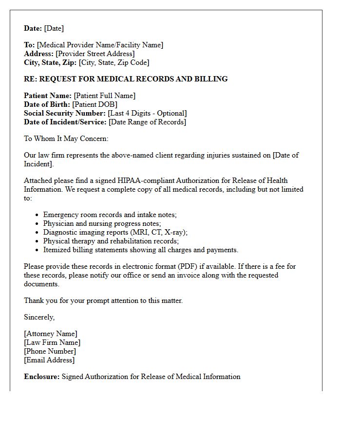 Personal Injury Attorney Third-Party Authorization Medical Record Request Letter
