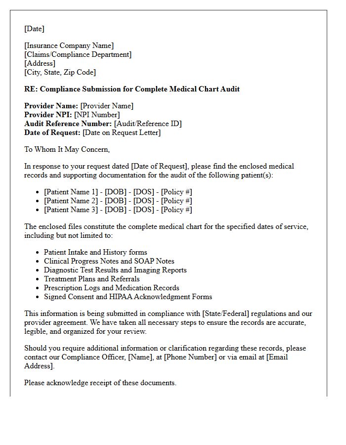 Insurance Compliance Letter for Complete Medical Chart Audit Records