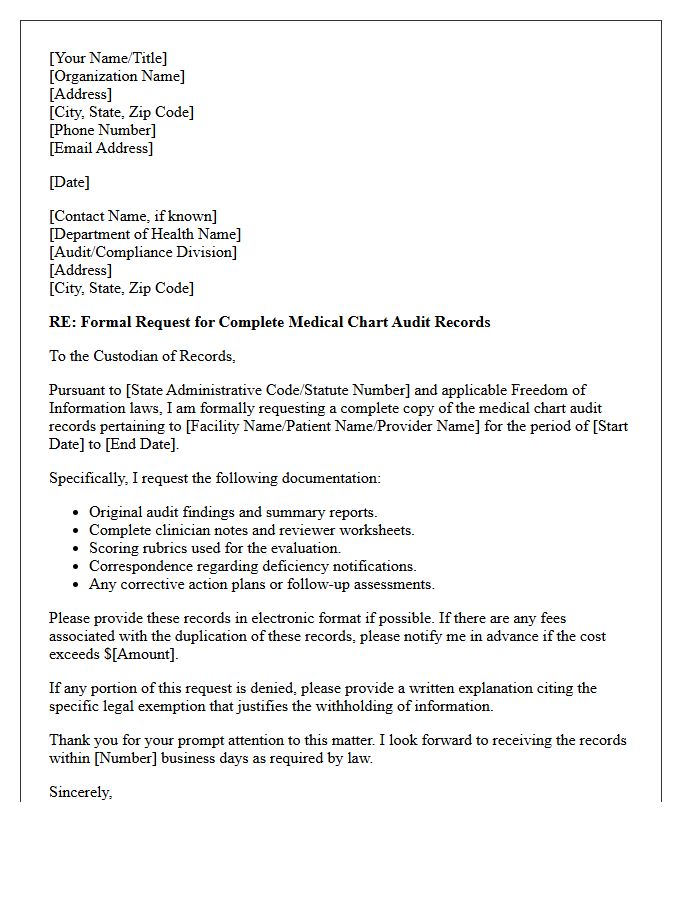 State Health Department Letter for Complete Medical Chart Audit Records