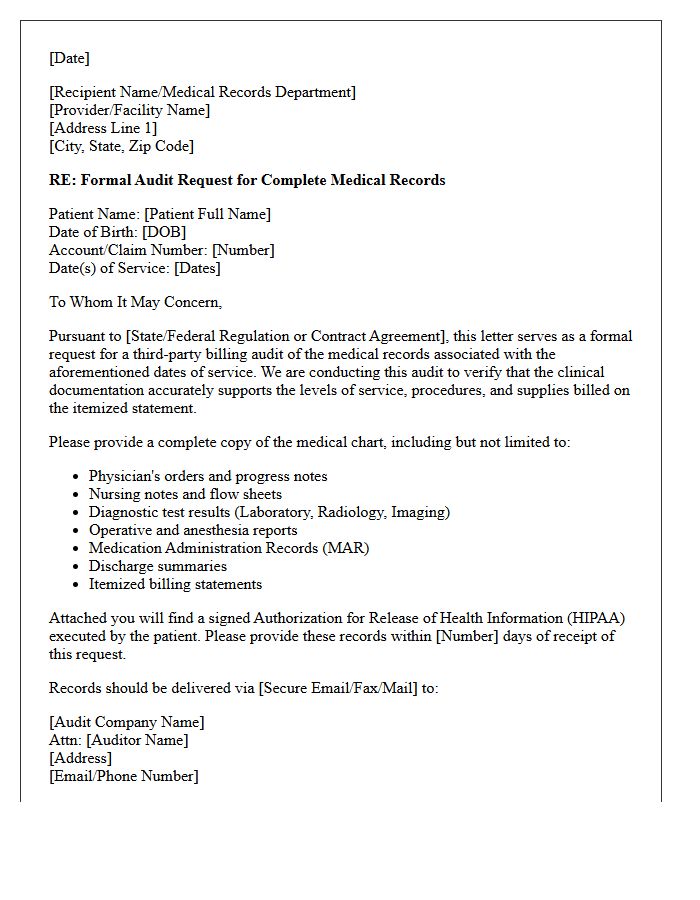 Third-Party Billing Audit Letter for Complete Medical Chart Records