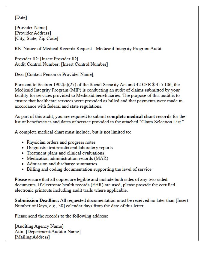 Medicaid Integrity Program Letter for Complete Medical Chart Records