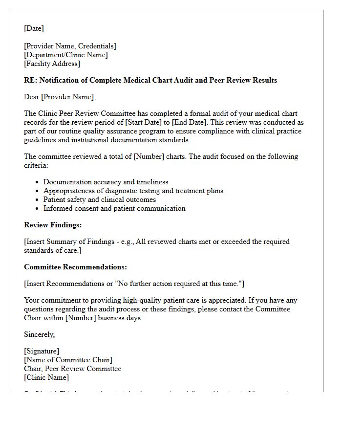 Clinic Peer Review Committee Letter for Complete Medical Chart Audit Records