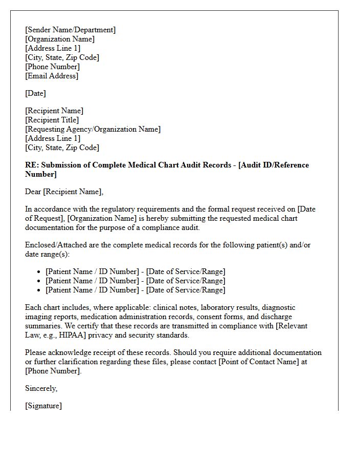 External Regulatory Compliance Letter for Complete Medical Chart Audit Records