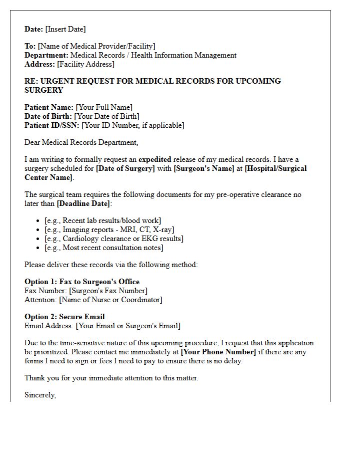 Urgent Letter for Expedited Medical Records for Upcoming Surgery
