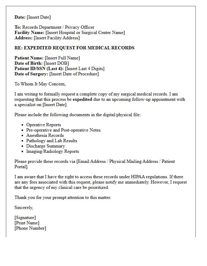 Expedited Surgical Medical Record Request Letter
