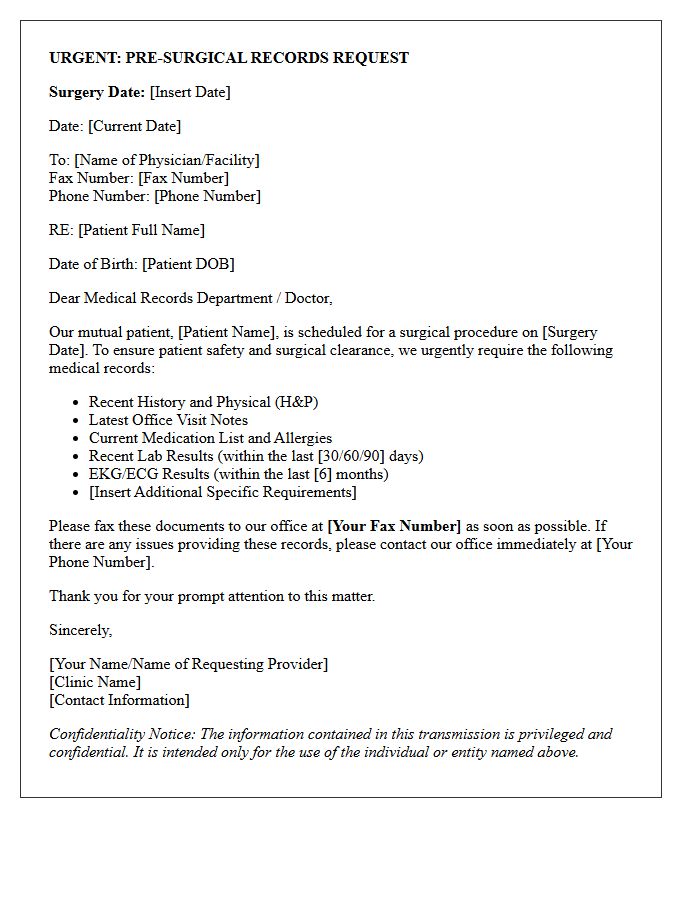 Medical Clinic Letter for Urgent Pre-Surgical Records