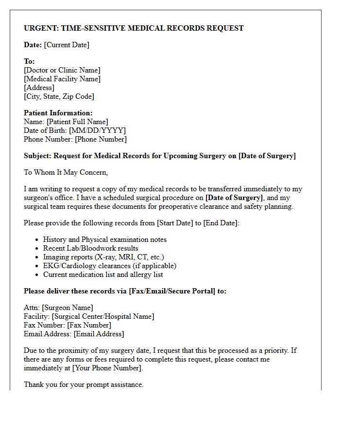 Time-Sensitive Letter Requesting Medical Records for Surgery