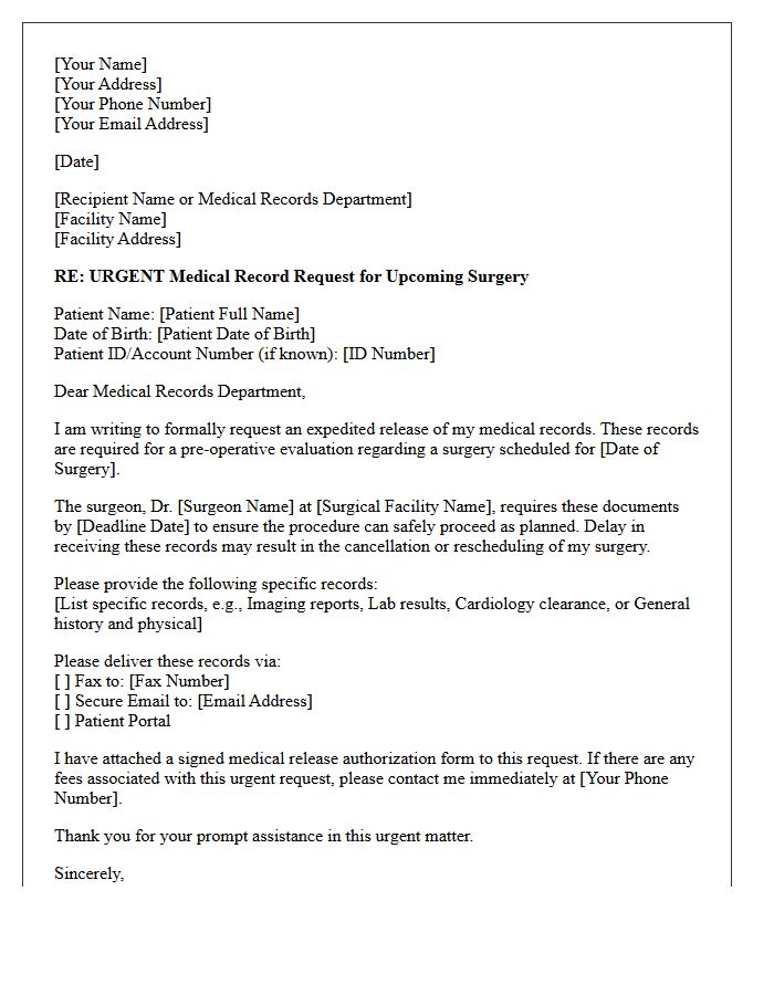 Pre-Operative Medical Record Expedite Request Letter