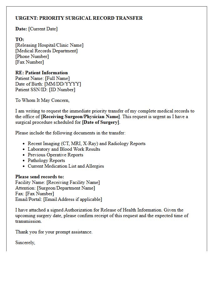 Priority Letter for Surgical Medical Record Transfer
