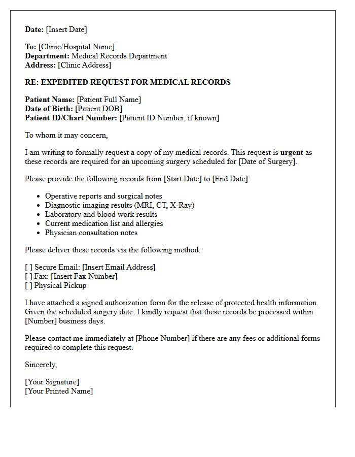Medical Clinic Expedited Surgery Record Request Letter