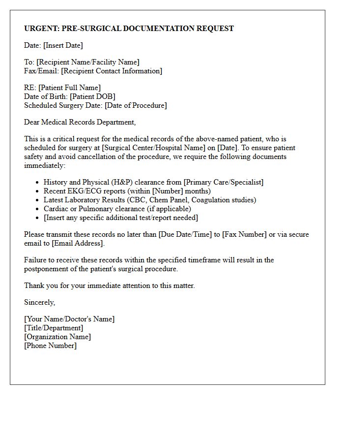 Critical Letter for Pre-Surgical Patient Records
