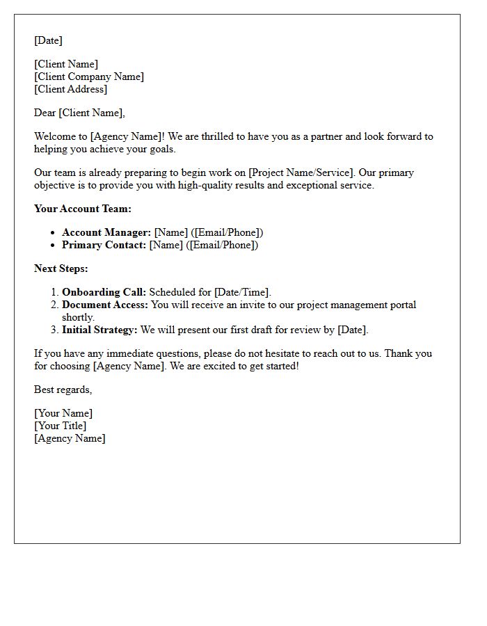 New Client Agency Welcome Letter