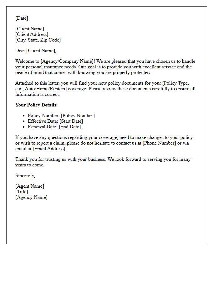 Personal Lines Coverage Welcome Letter
