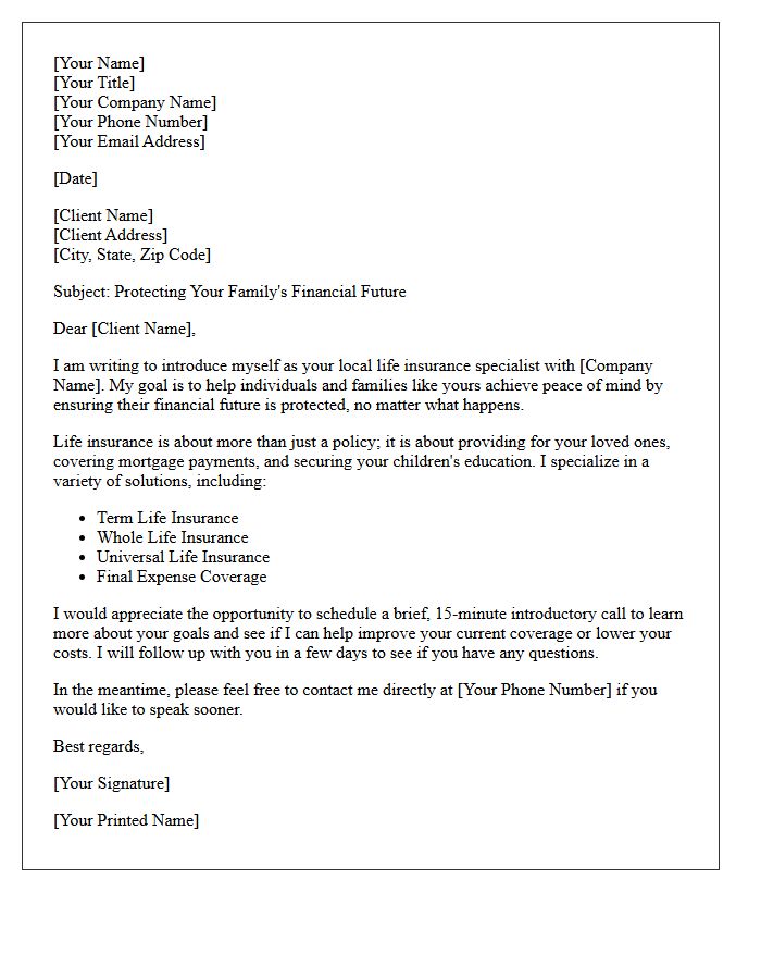 Life Insurance Client Introduction Letter