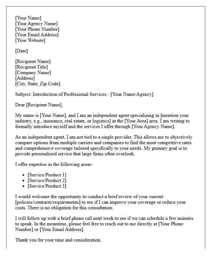 Independent Agent Introduction Letter