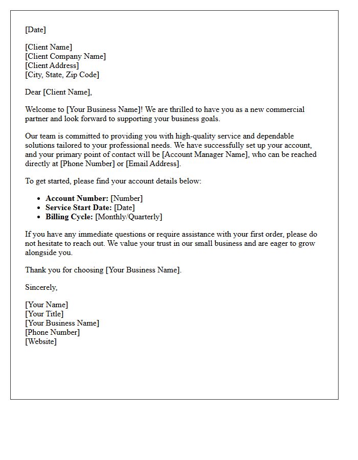 Small Business Commercial Welcome Letter