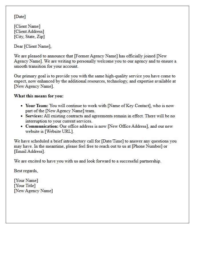 Acquired Agency Client Welcome Letter