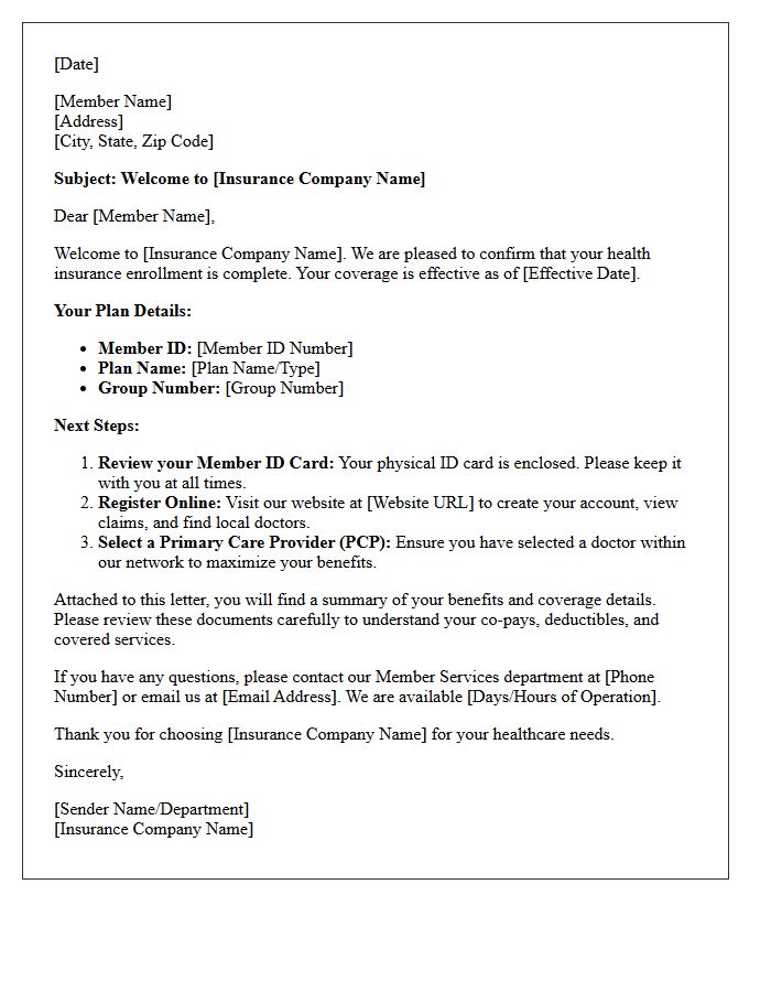 Health Insurance Enrollment Welcome Letter