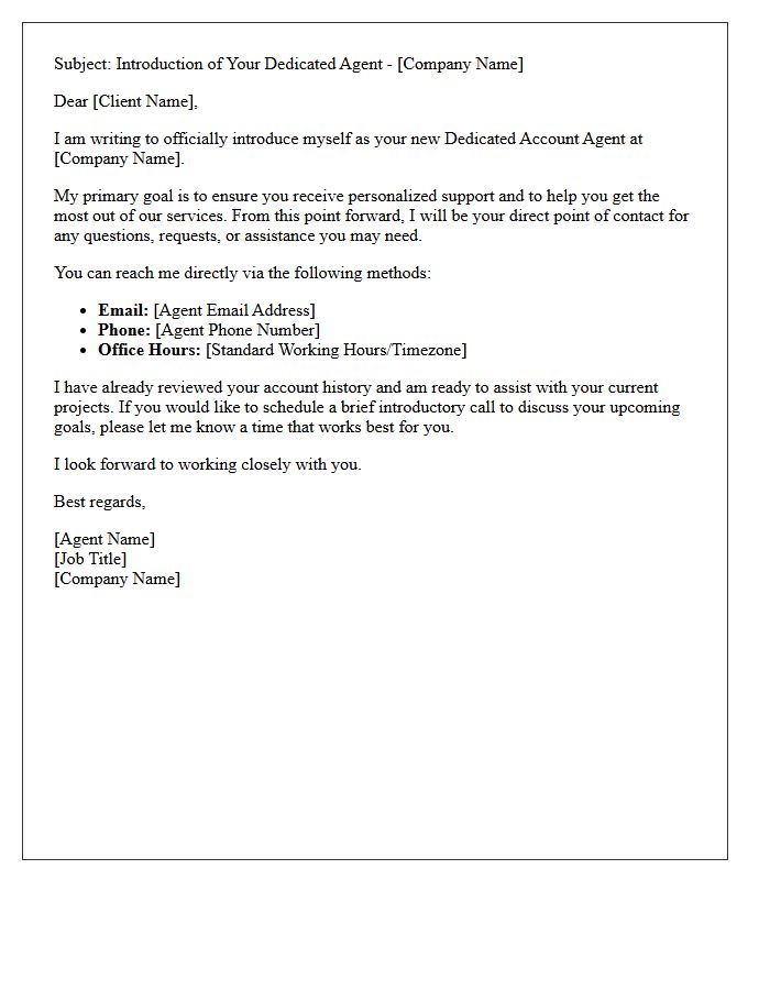 Assigned Dedicated Agent Introduction Letter