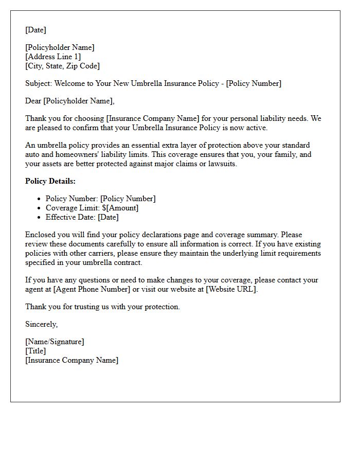 Umbrella Policy Coverage Welcome Letter