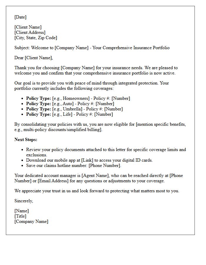 Comprehensive Insurance Portfolio Welcome Letter