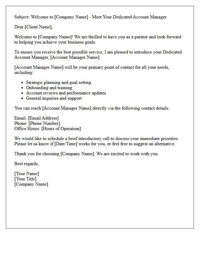 Welcome Letter Introducing Your Dedicated Account Manager