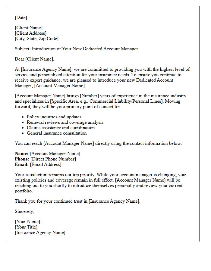 Letter Announcing Your New Dedicated Insurance Account Manager