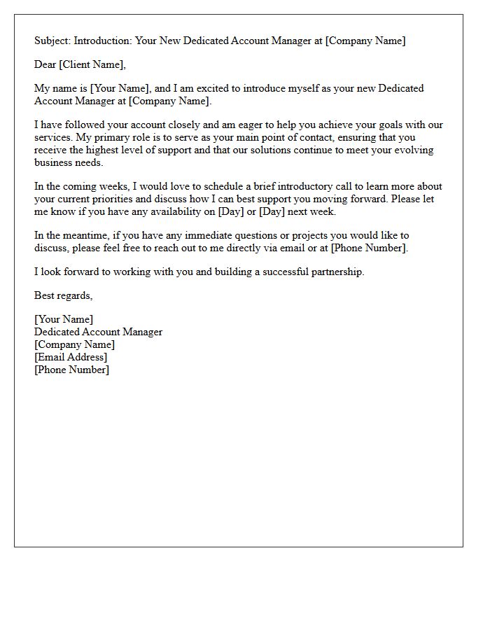 Personal Introduction Letter From Your Dedicated Account Manager