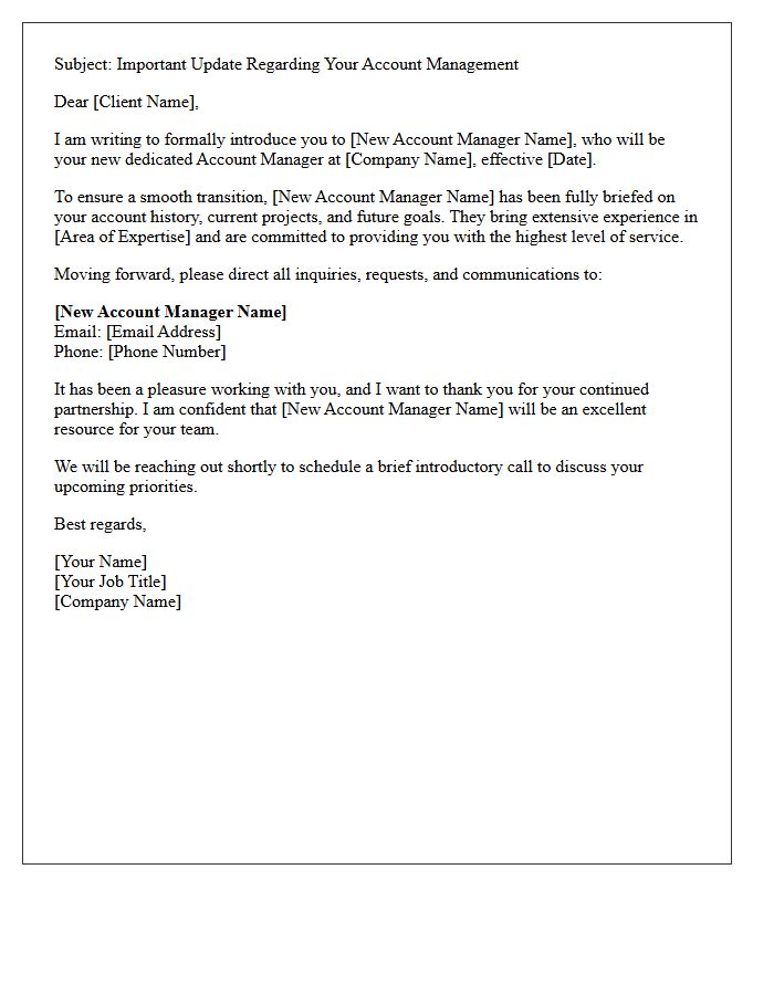Letter of Transition to Your Dedicated Account Manager