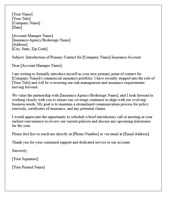 Letter of Introduction to Your Dedicated Commercial Insurance Account Manager