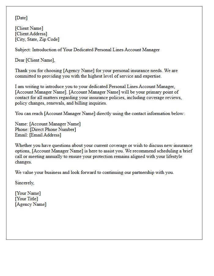 Letter of Introduction to Your Dedicated Personal Lines Account Manager