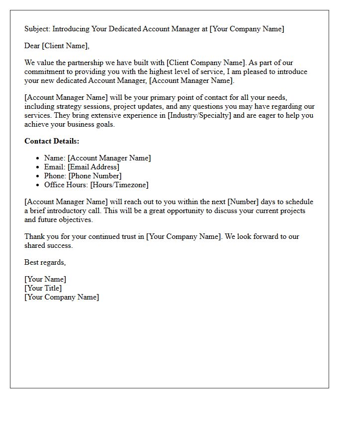 Partnership Letter Introducing Your Dedicated Account Manager