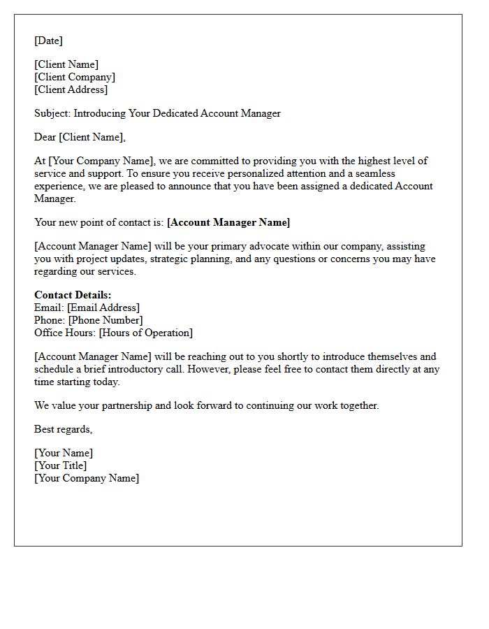 Client Update Letter Announcing Your Dedicated Account Manager