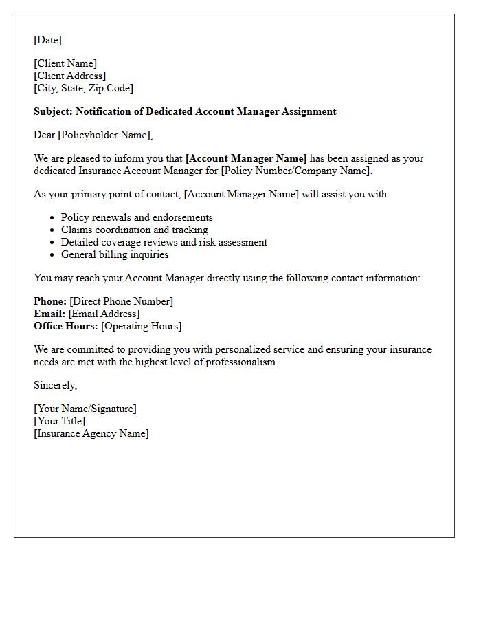Letter of Assignment to Your Dedicated Insurance Account Manager