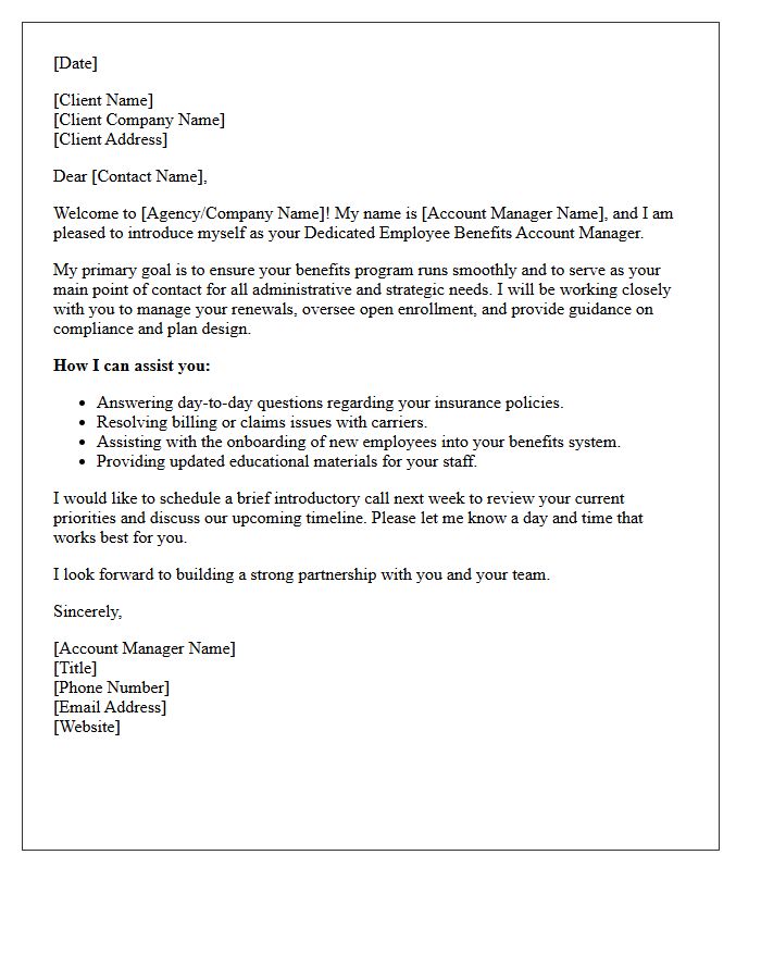 Welcome Letter From Your Dedicated Employee Benefits Account Manager