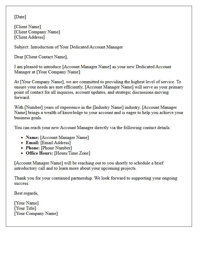 Letter of Introduction Establishing Your Dedicated Account Manager