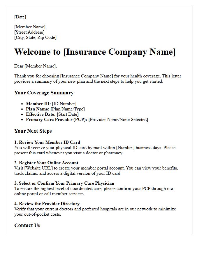 New Health Insurance Coverage Summary and Welcome Next Steps Letter