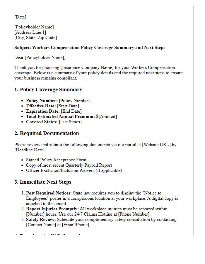 Workers Compensation Policy Coverage Summary and Next Steps Letter