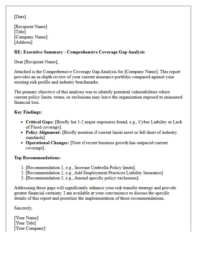 Executive Summary Letter for Your Comprehensive Coverage Gap Analysis Report