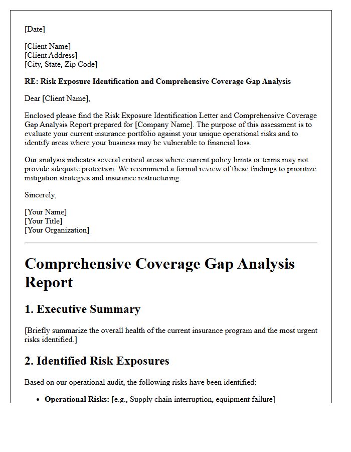 Risk Exposure Identification Letter and Comprehensive Coverage Gap Analysis Report