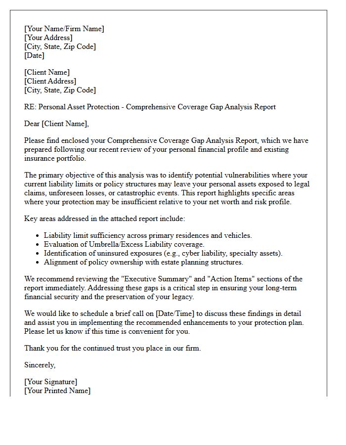 Personal Asset Protection Letter Accompanying the Comprehensive Coverage Gap Analysis Report
