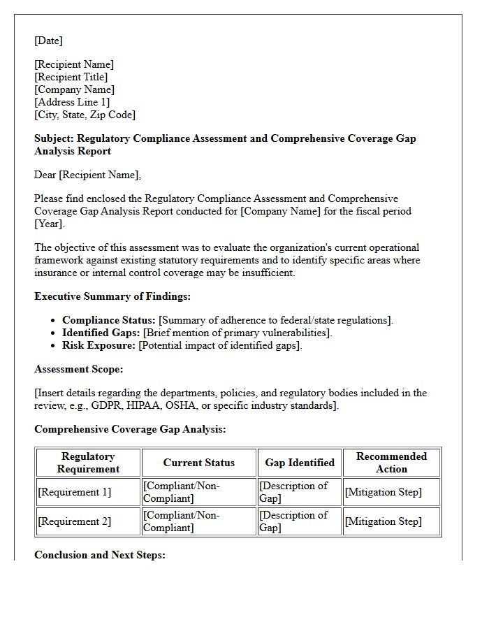Regulatory Compliance Assessment Letter and Comprehensive Coverage Gap Analysis Report