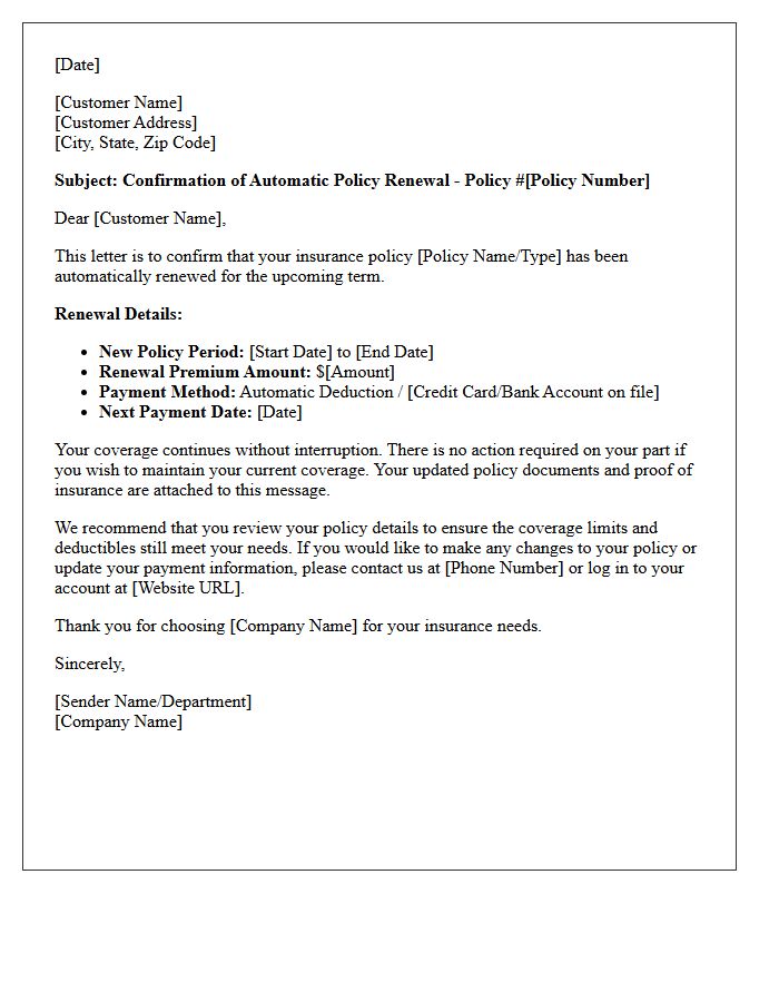 Standard Automatic Policy Renewal Confirmation Letter