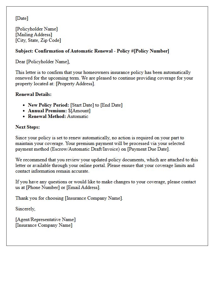 Homeowners Policy Automatic Renewal Confirmation Letter