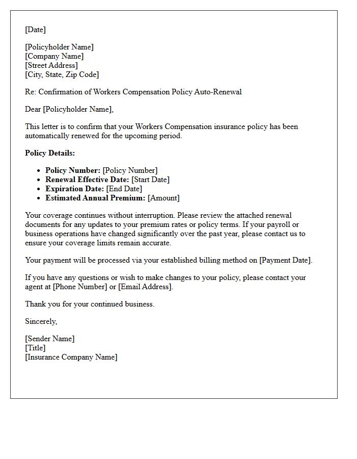 Workers Compensation Policy Auto-Renewal Confirmation Letter