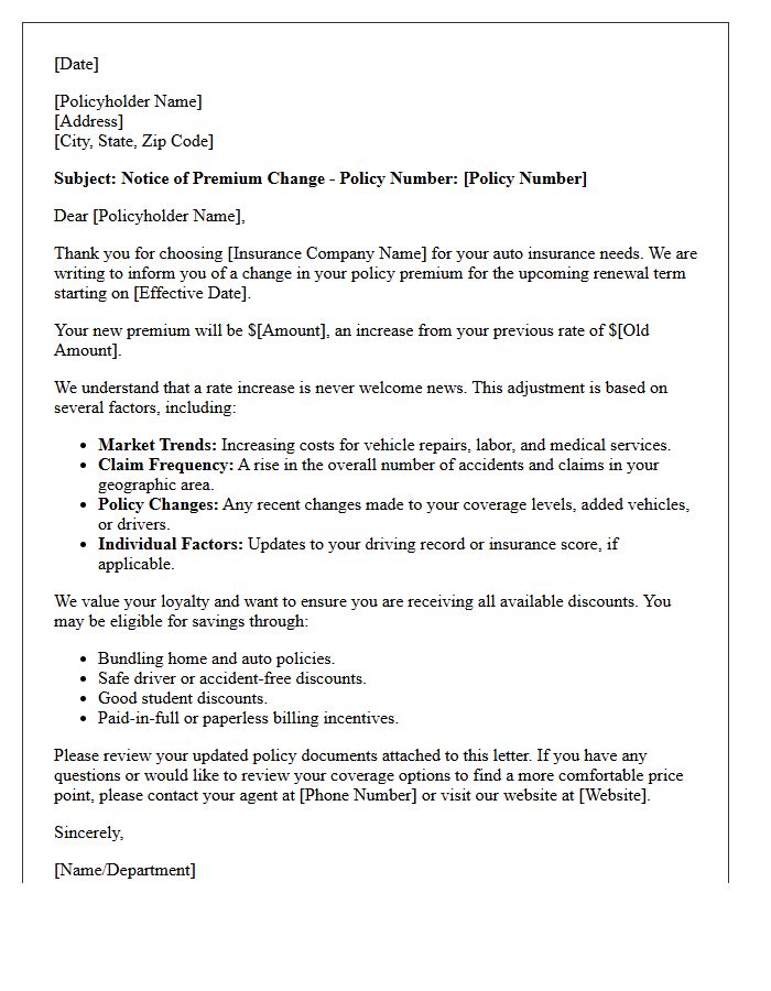 Auto Policy Premium Increase Explanation Letter